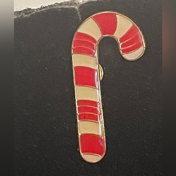 Vintage 1999 signed CTA silver tone red enamel candy cane lapel pin brooch - Picture 3 of 13